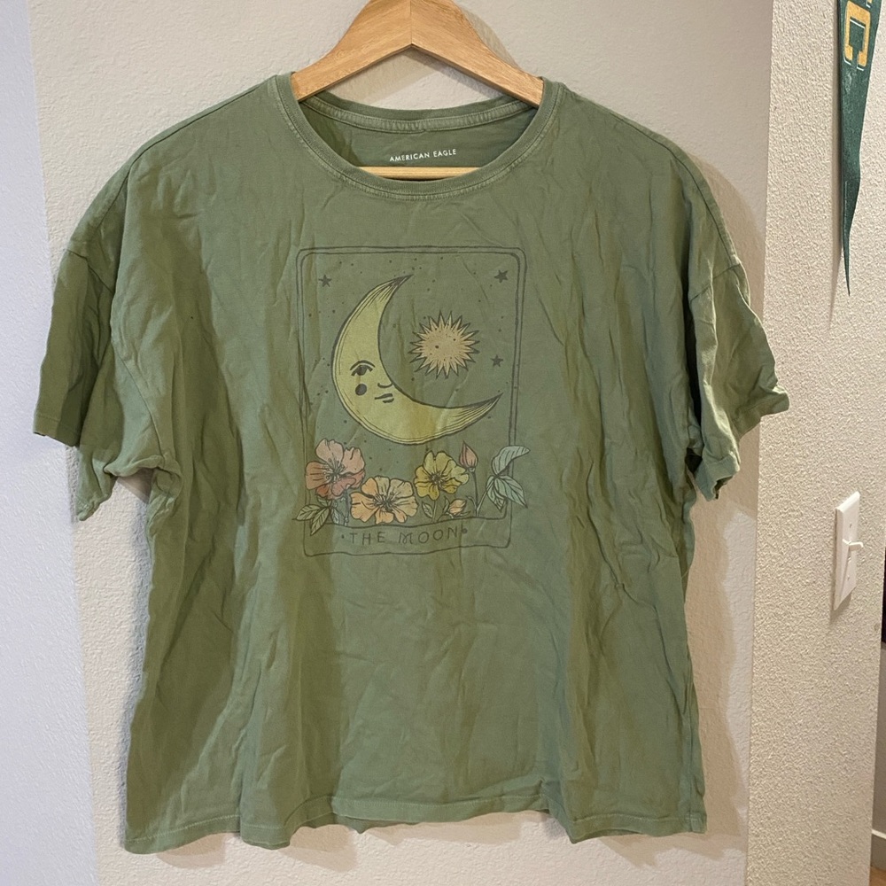 AE Oversized Graphic Tee with Moon and Flowers